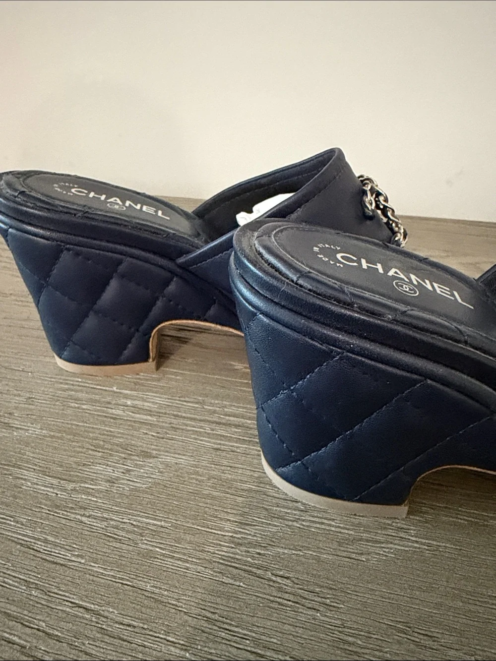 Chanel Navy Blue Quilted leather mule sandal